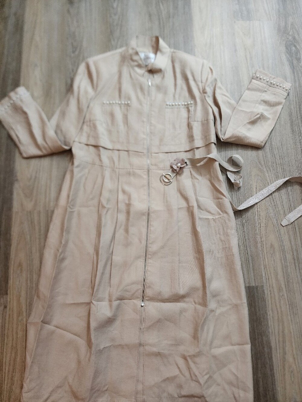 Women's Cream Dress with Decorative Belt